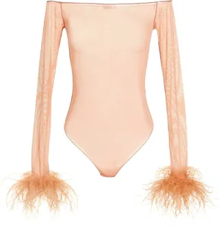 Feather Sheer Mesh Bodysuit