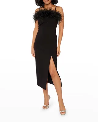 Desi Feather-Trim Bodycon Midi Dress