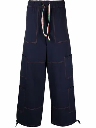 Drawstring-Waist Wide Leg Trousers