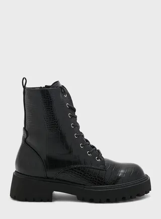 Croco Lace Up Angle Boots