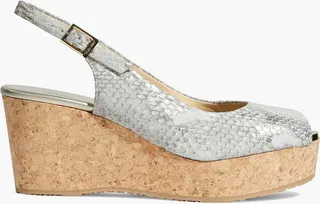 Praise metallic snake-effect suede wedge slingback sandals