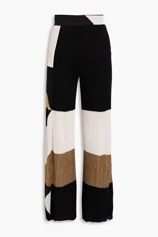 Paneled crochet-knit wide-leg pants
