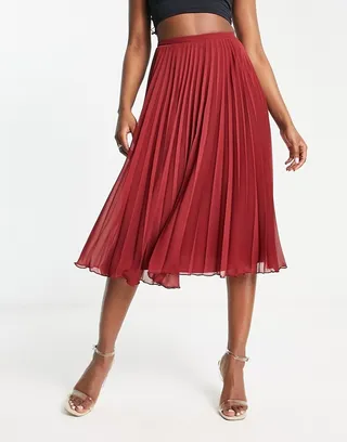 ASOS DESIGN pleated midi skirt in wine