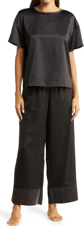 Velvet Trim Satin Pajamas