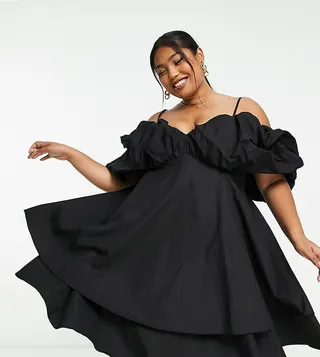 ASOS LUXE Curve bubble bardot mini dress in black