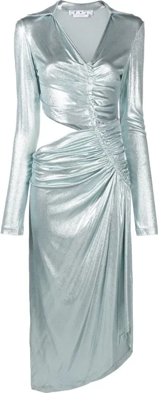 Metallic Draped Midi Dress
