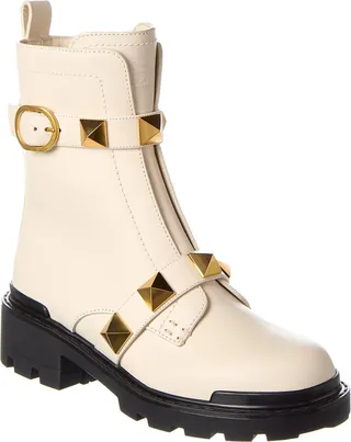 Valentino Roman Stud Leather Combat Boot