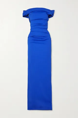 Maticevski - Assertion Off-the-shoulder Ruched Stretch-crepe Gown - Blue
