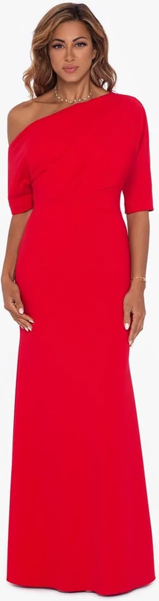 Scuba Crepe One Shoulder Drape Dress