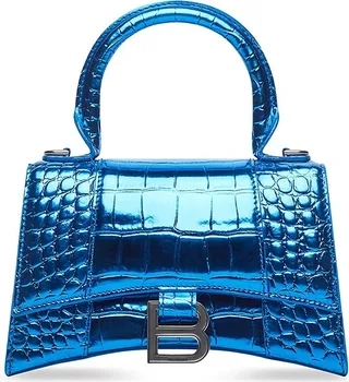 Hourglass XS Handbag Metallized Crocodile Embossed