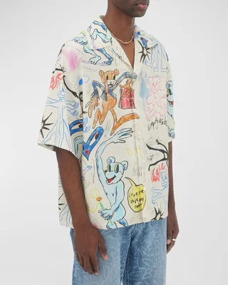 Men's Scribble-Print Camp Shirt
