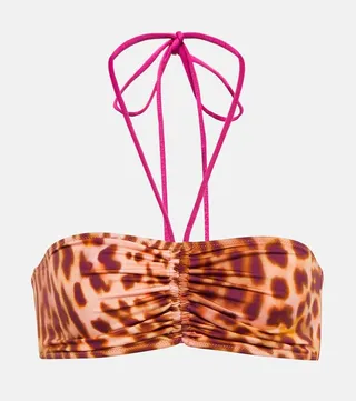 Leopard-print bandeau bikini top