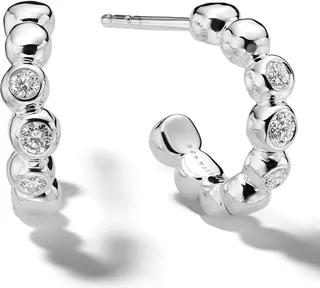 Mini Huggie Hoop Earrings in Sterling Silver with Diamonds