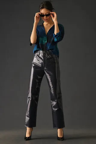 AGOLDE Recycled Leather 90's Pinch-Waist Pants Grey