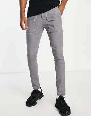 ASOS DESIGN super skinny pants with front pockets in charcoal