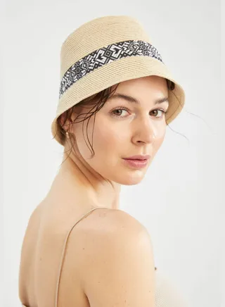 Ethnic Print Straw Hat