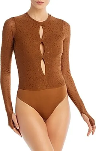 Afrm Marilyn Rhinestone Mesh Thong Bodysuit