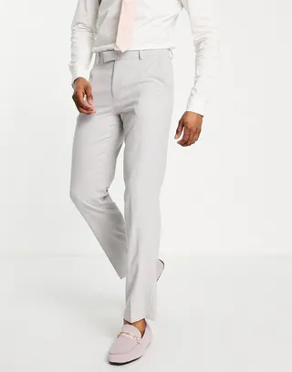 ASOS DESIGN wedding slim suit micro texture pants in ice gray