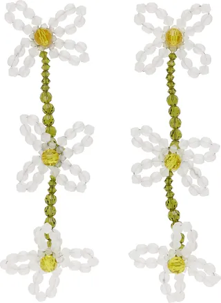 Simone Rocha Green & White Flower Beaded Earrings