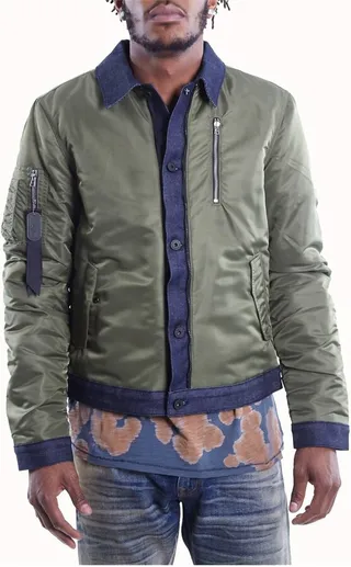 Men'S Combo Bomber Jacket in Olive Denim