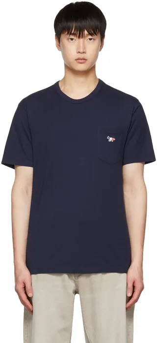 Maison Kitsuné Navy Tricolor Fox T-Shirt