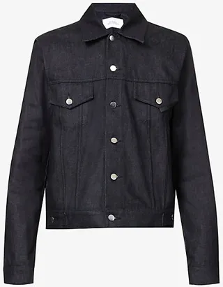 Mens Deep Navy exxus 22 Flap-pocket Boxy-fit Denim Jacket