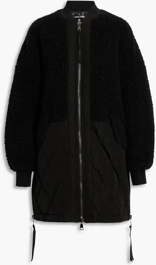 Faux shearling-paneled quilted shell jacket