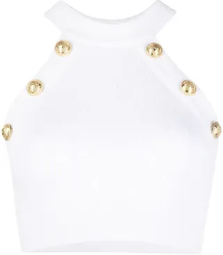 Button-Embellished Halterneck Top