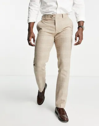 Gianni Feraud slim fit suit pants in beige check