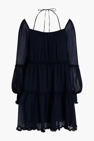 Zinia tiered crepon halterneck mini dress