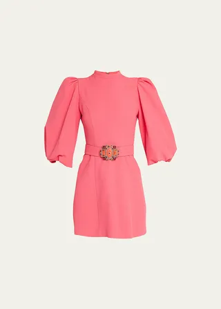 Puff-Sleeve Belted Mini Dress