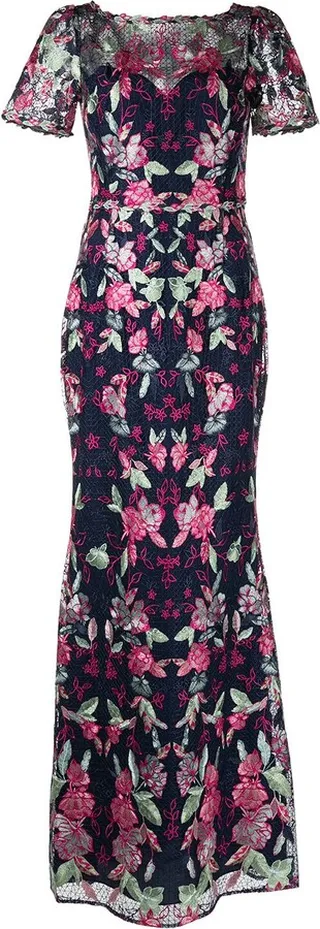 Short Sleeve Embroidered Gown