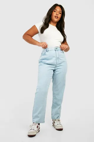Plus High Rise Acid Wash Classic Mom Jean