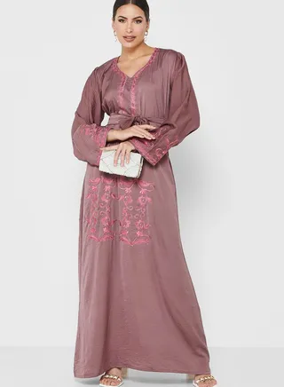 Embroidered Belted jalabiya