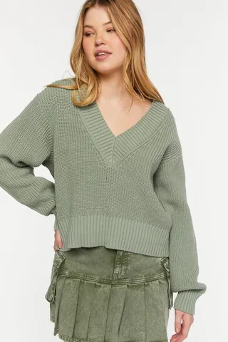 Purl Knit V-Neck Sweater