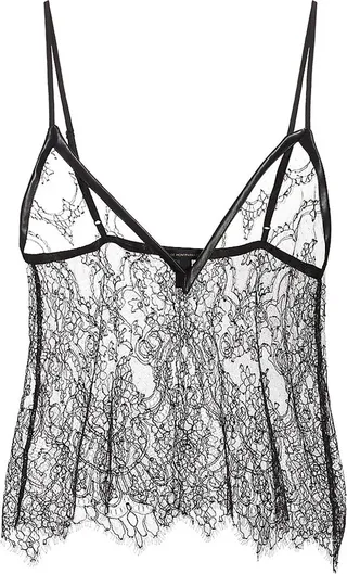 Leather-Trim Lace Camisole