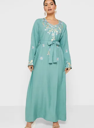 Embroidered Belted Jalabiya
