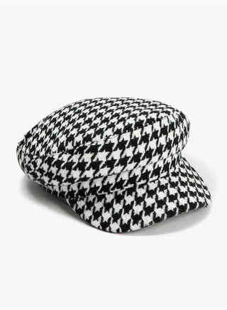 Houndstooth Patterned Newsboy Hat