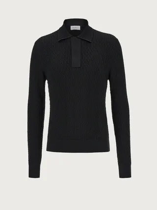 Ferragamo Men Long sleeved jacquard polo Black