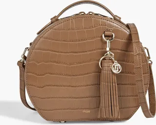 Croc-effect leather shoulder bag