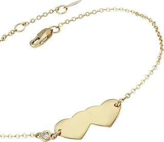 14K Yellow Gold Diamond Double Heart Bracelet