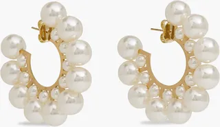 14-Karat Gold-Plated Faux Pearl Hoop Earrings