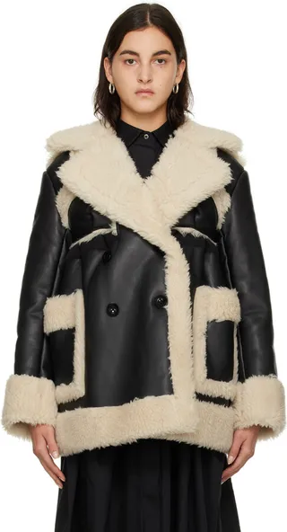 sacai Black & Off-White Paneled Faux-Shearling Jacket