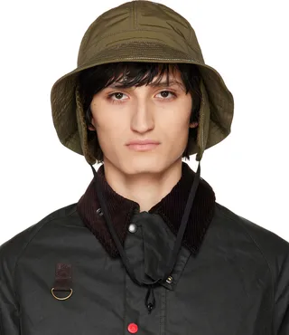 Barbour Khaki and wander Edition Ear Flap Bucket Hat