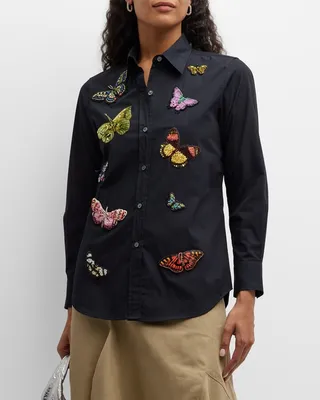 Millions of Butterflies Embroidered Button-Front Shirt