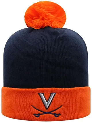 Men's Top of the World Navy and Orange Virginia Cavaliers Core 2-Tone Cuffed Knit Hat with Pom