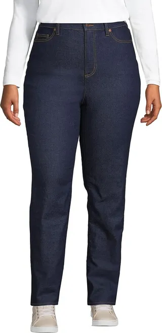 Lands' End Women's Plus Size Recover High Rise Straight Leg Flannel Lined Jeans - 26W - River Rinse