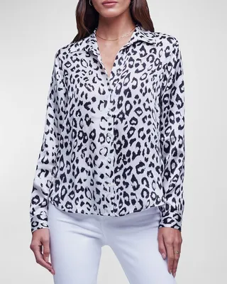 Cheetah-Print Holly Button-Front Blouse