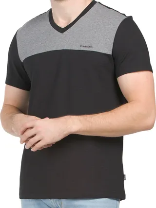 Short Sleeve Tex Jersey Color Block V-neck Tee