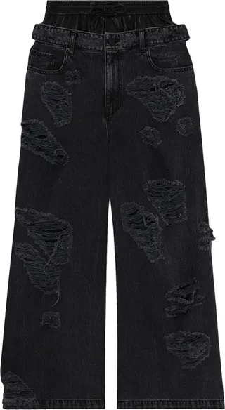 Distressed-Finish Wide-Leg Jeans